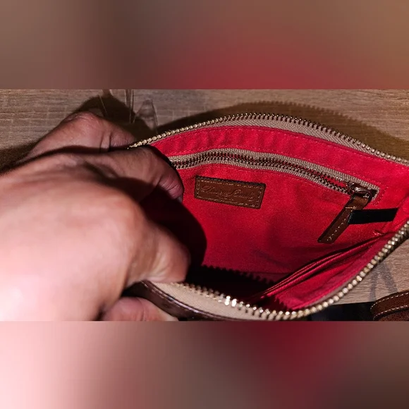 Dooney & Bourke Ostrich Dark Brown Wristlet with Gold Accents - Picture 6 of 8